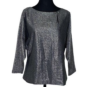 KORET Vintage Metallic Shimmery Shiny Top Sparkly Bat Wing Sleeves Medium